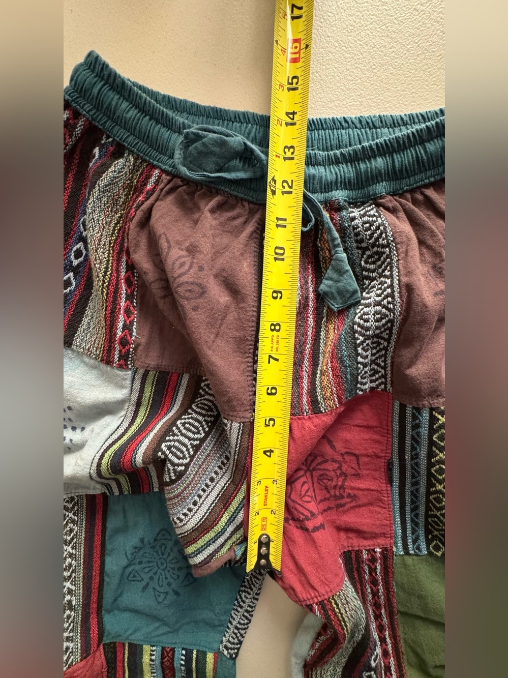 Kathmandu Patchwork Boho Men's Pants in Green, Teal, Red, Olive, Cream - Picture 6 of 6
